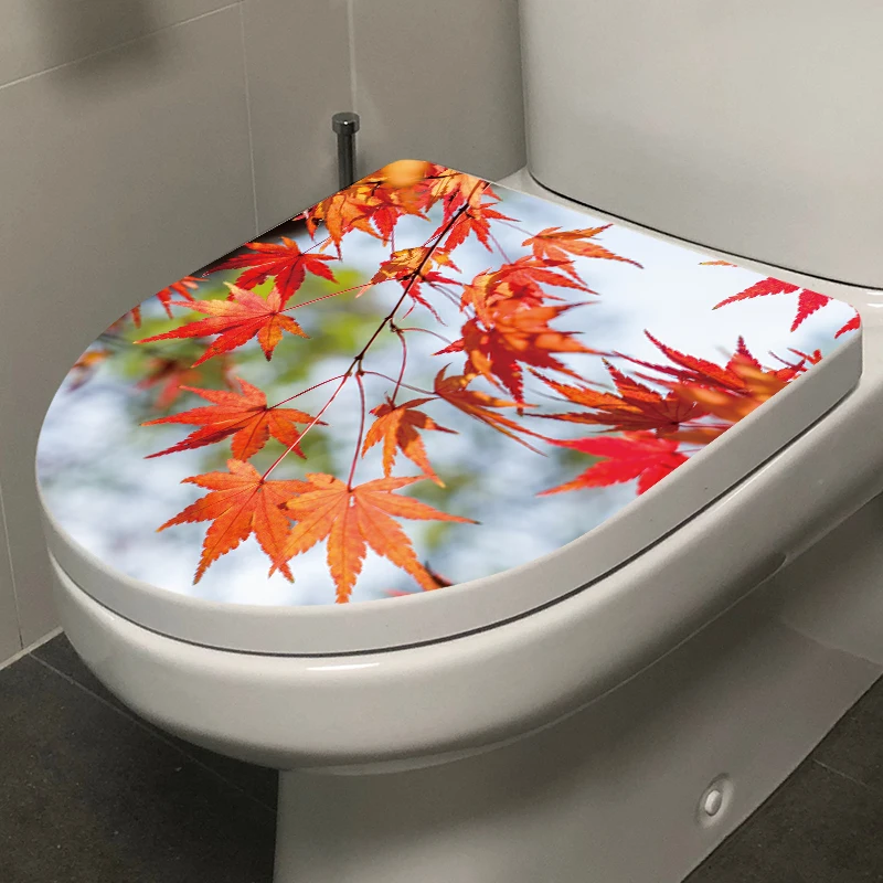 new creative design 3d vinyl stickers maple leaf waterproof sticker removable self adhesive home decorative toilet seat sticker