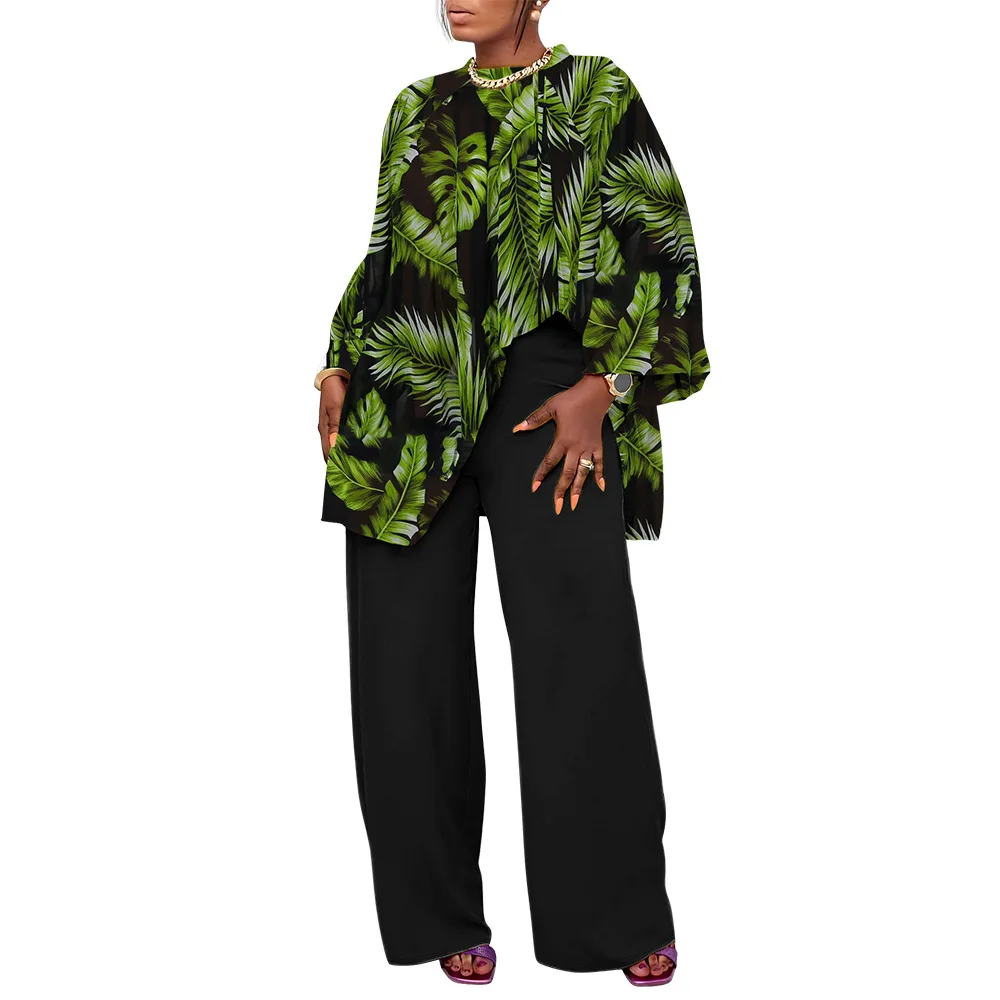 Plus Size Womens Sets Two Pieces Fall Loose Casual Suit African Style Clothing Print Long Sleeve Set Women Pants and Top