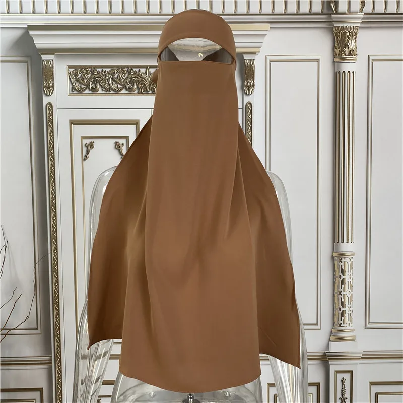 Arab Simple Islamic Female Niqab Solid Color Muslim Overhead Hijab Face Cover Veil Scarf