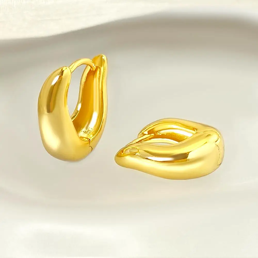 FOXI jewelry Factory 925 Sterling Silver hoop Earrings hinge closure gold plated 925 silver Curved irregular hoop earrings