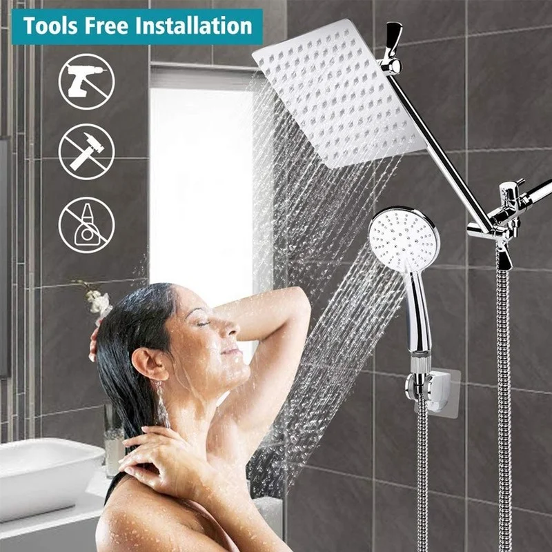 Luxury Bathroom Shower System Overhead Shower Set Bathroom Rain Showers Mixer Set Top Spray with 3 Modes Hand Showerhead Black