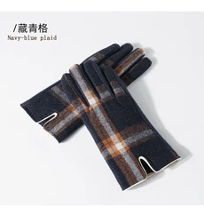 Женские Модные клетчатые перчатки для сенсорного экрана зимние теплые плотные шерстяные варежки для сенсорного экрана