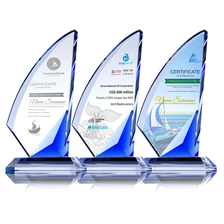 Crystal Engraved Promotional Gift Sailboat Block Trophy