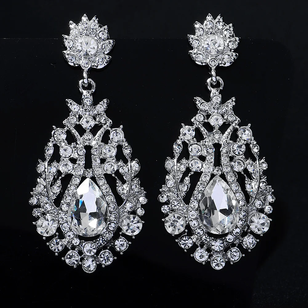 Water Long Drop Fashion Earrings Women Rhinestone Wedding Bridal Party Earring for Lady