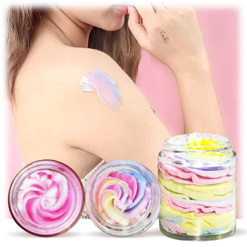 85ml Private Label Organic Body Skin Care Lotion Brightening Moisturizing Rainbow Ice Cream Whippe Body Butter