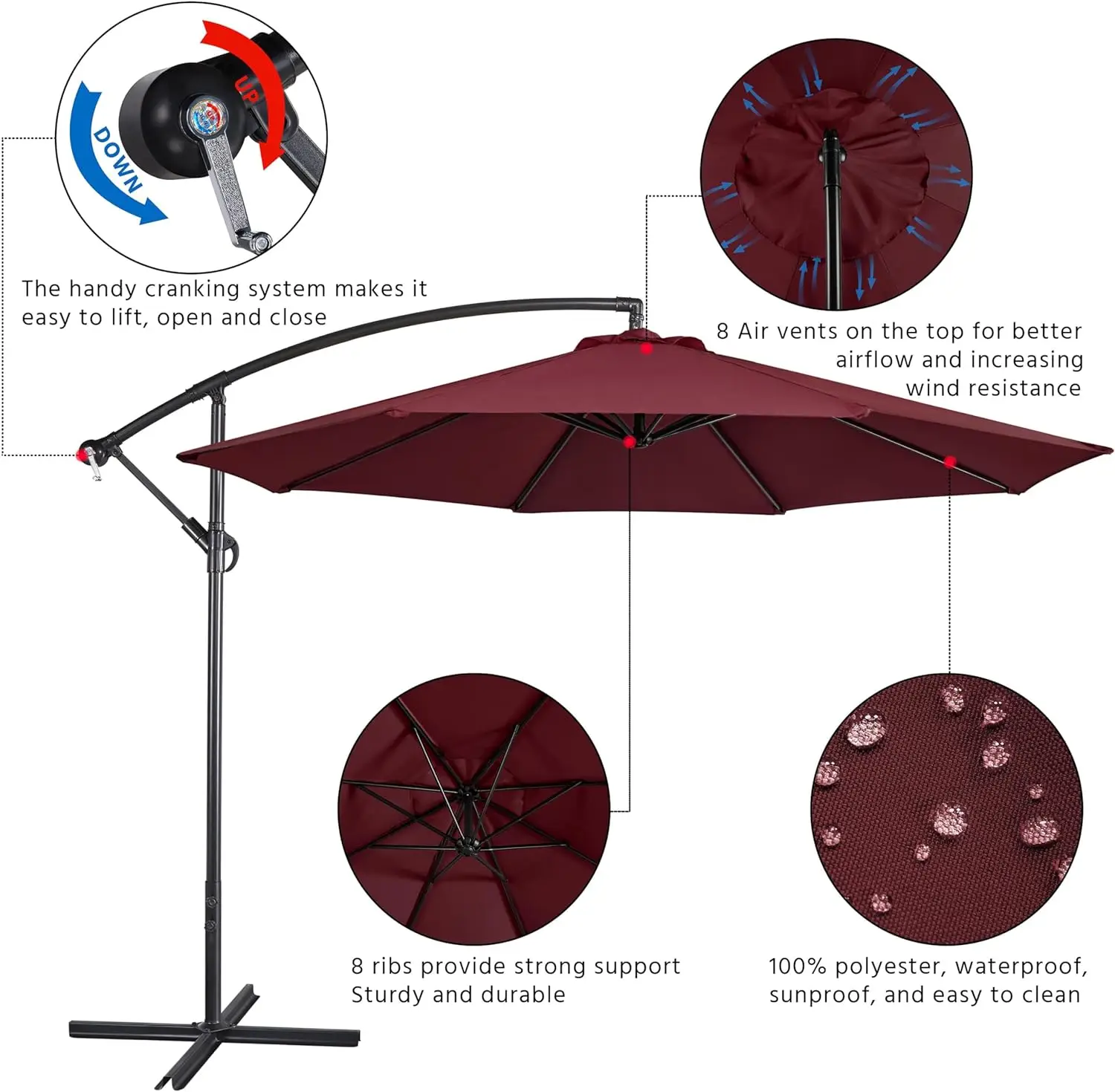10 Feet UV Protective Sun Shade Patio Parasols Umbrella Outdoor Garden Umbrella with led light
