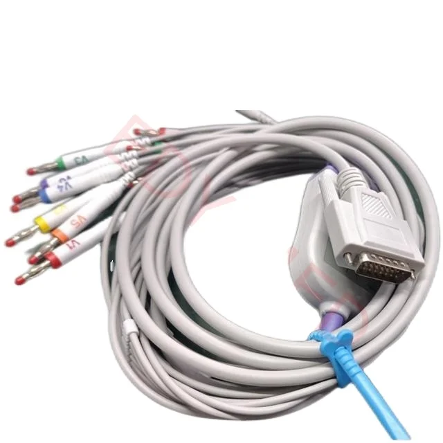 EKG Cable 10 Lead IEC EKG Cables Compatible With Edan SE-12 , Mindray Beneheart R3, R12