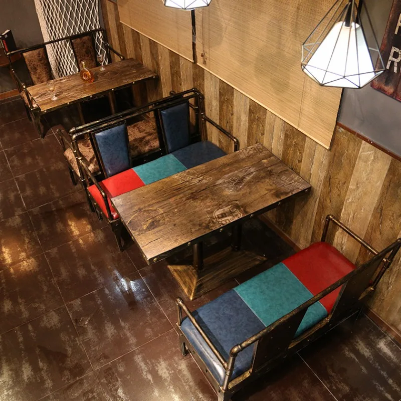 Retro industrial wind sand hair American bar cafe iron sofa booth combination theme restaurant tables and chairs