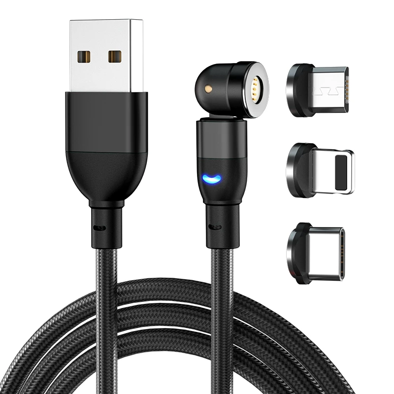 2022 New Upgrade Data Transmission 540 Degree Rotate 3A Fast Charging Strong Magnetic 3 In 1 Cable