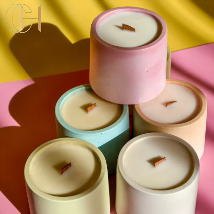 C&H Custom Embossed White Frosted Empty Candle Vessels Gift Box Luxury OEM Logo Printing Glass Ceramic Candle Jars With Lid