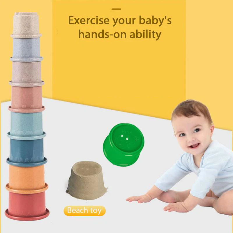 Wholesales  hot selling 8-piece set of fun early education baby shower stacking cup toy stacking tower gift