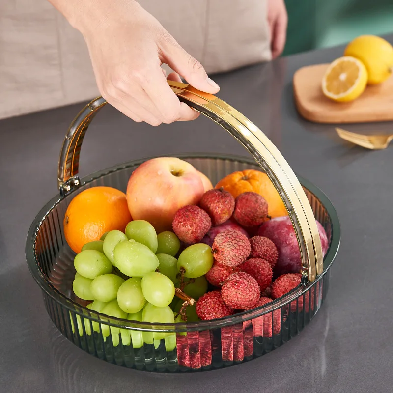 Light luxury household plastic transparent storage tray Kitchen fruit and vegetable strainer portable rotating fruit tray