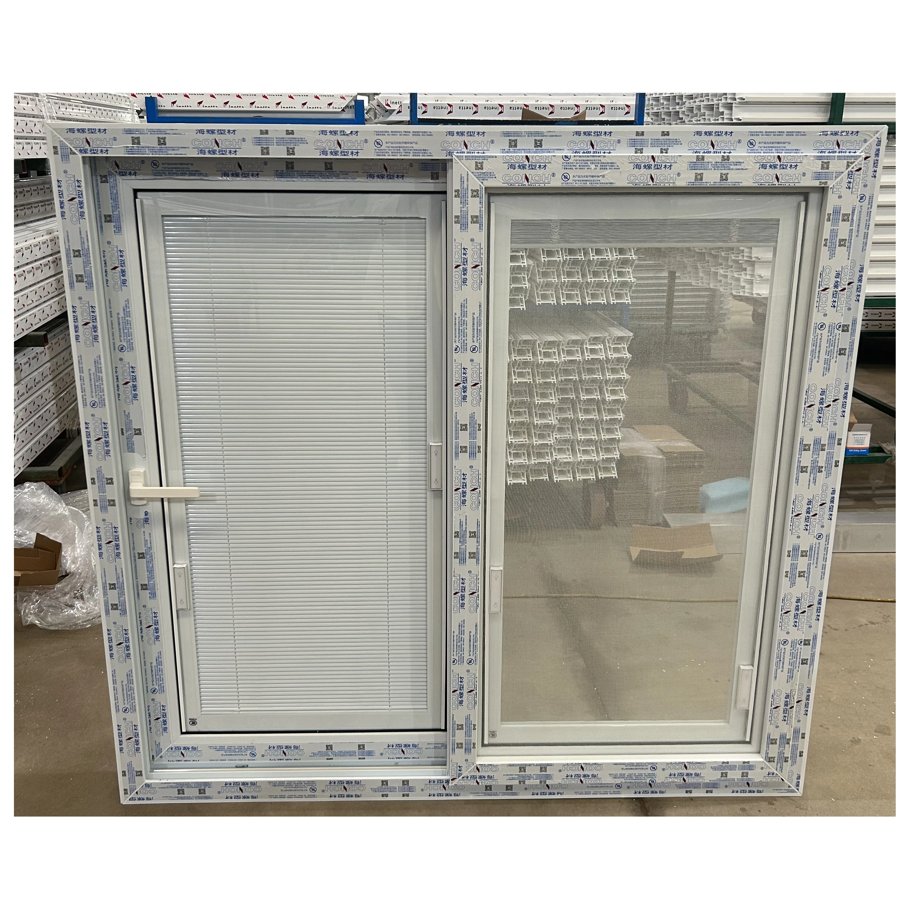 Double pane sliding glass PVC windows UPVC vinyl sliding window with blinds inside