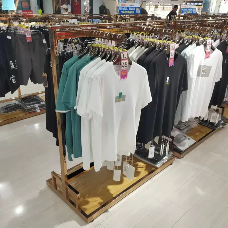 Customized Clothes Shop Apparel Golden Chromed Steel Clothing Stand Golden Clothing Rack Display Racks For Shelves