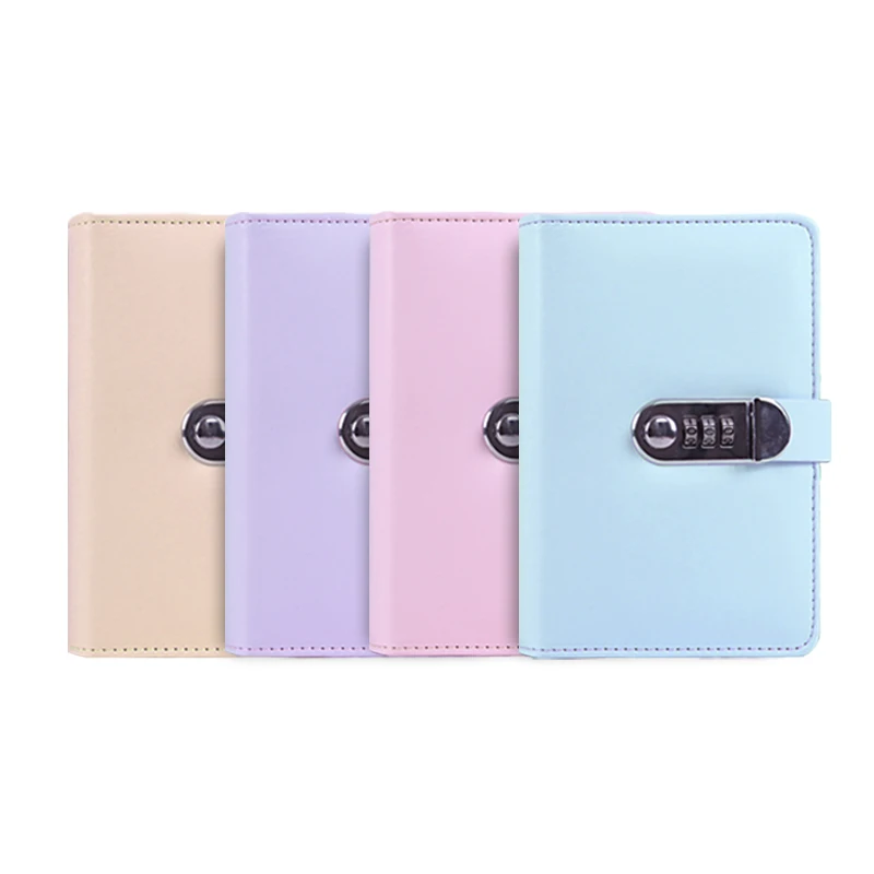 2022  hot sales A6 personal size binder ,macaroon pu leather cover with passport lock,6 rings cipher trunk binder planner