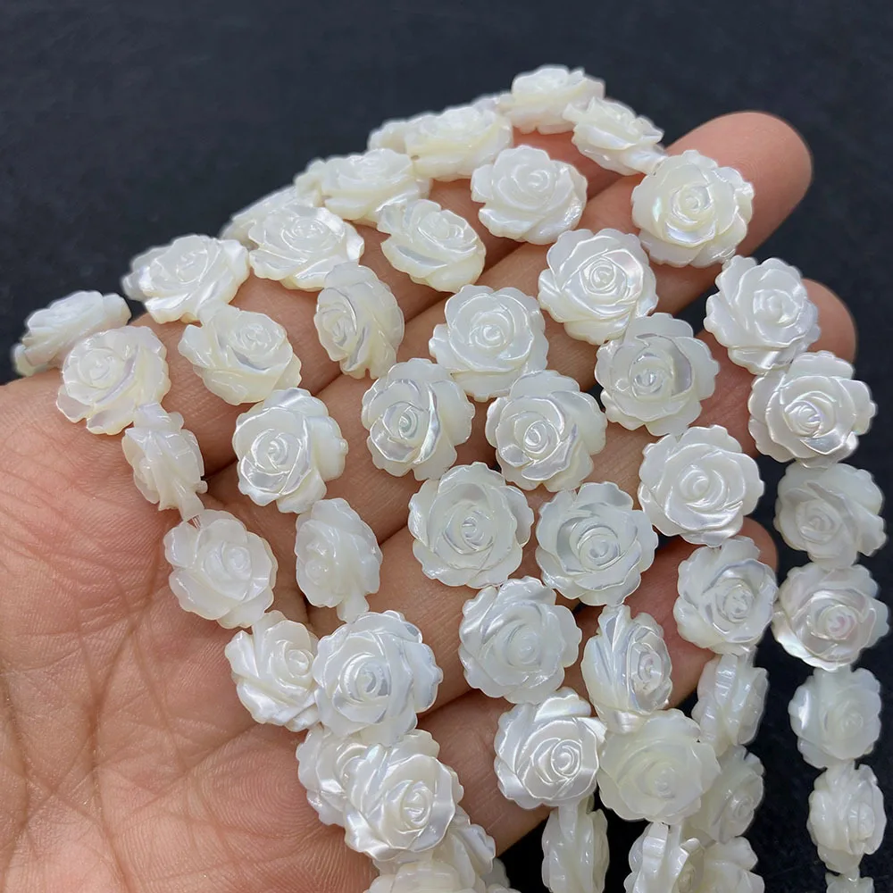 White shell double-sided rose horseshoe snail three-dimensional carved straight hole necklace bracelet DIY jewelry accessories
