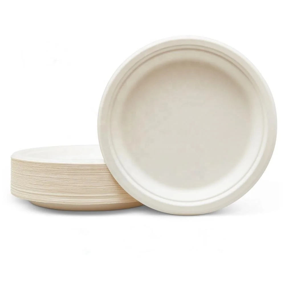 HeePack 9 inch Biodegradable Round Natural Plate Zero Waste Disposable Bagasse Dinner Plate Sugarcane Tableware