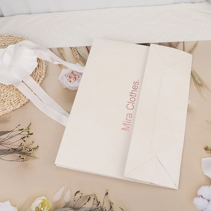 luxury white stamping rose gold folil paper bag paper shopping gift boutique flower bags for clothing and shoe box