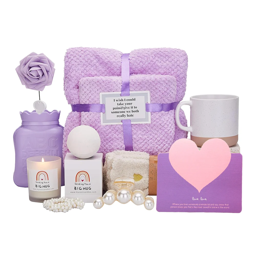 Wholesale new product in 2024 purple blanket card 10-pieces get well soon gift box set for women birthday self care gifts item