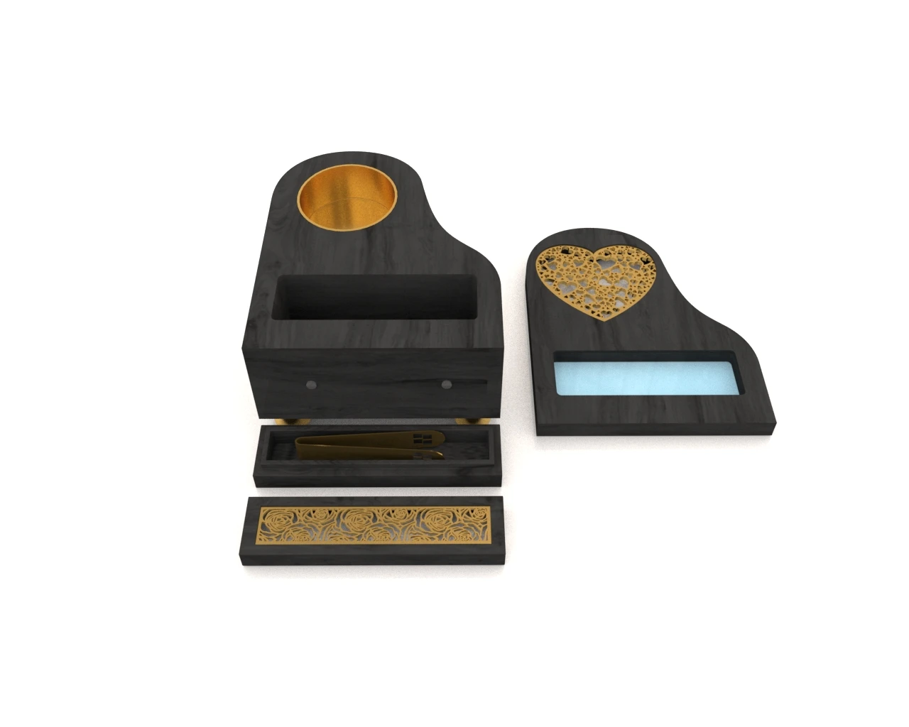 Wholesale high-quality new style metal wooden piano censer Charcoal burning  incense burner