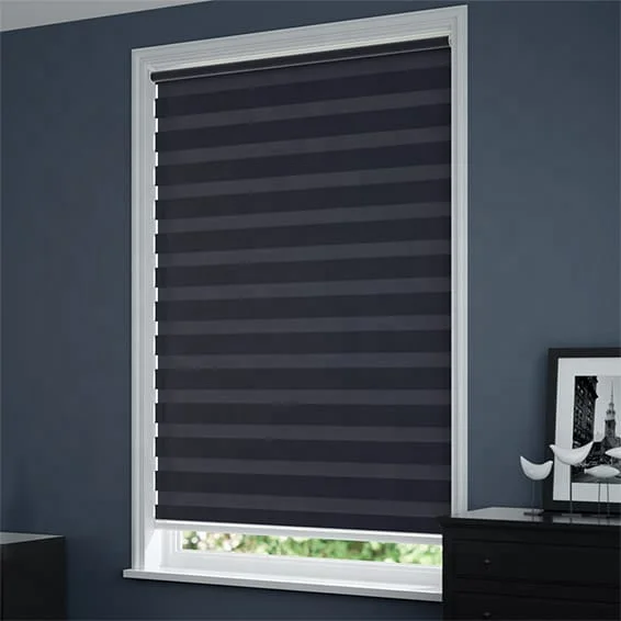 Factory Custom Automatic Remote Control Double Layer Shades Zebra Blinds Electric Blackout Window Zebra Roller Blinds