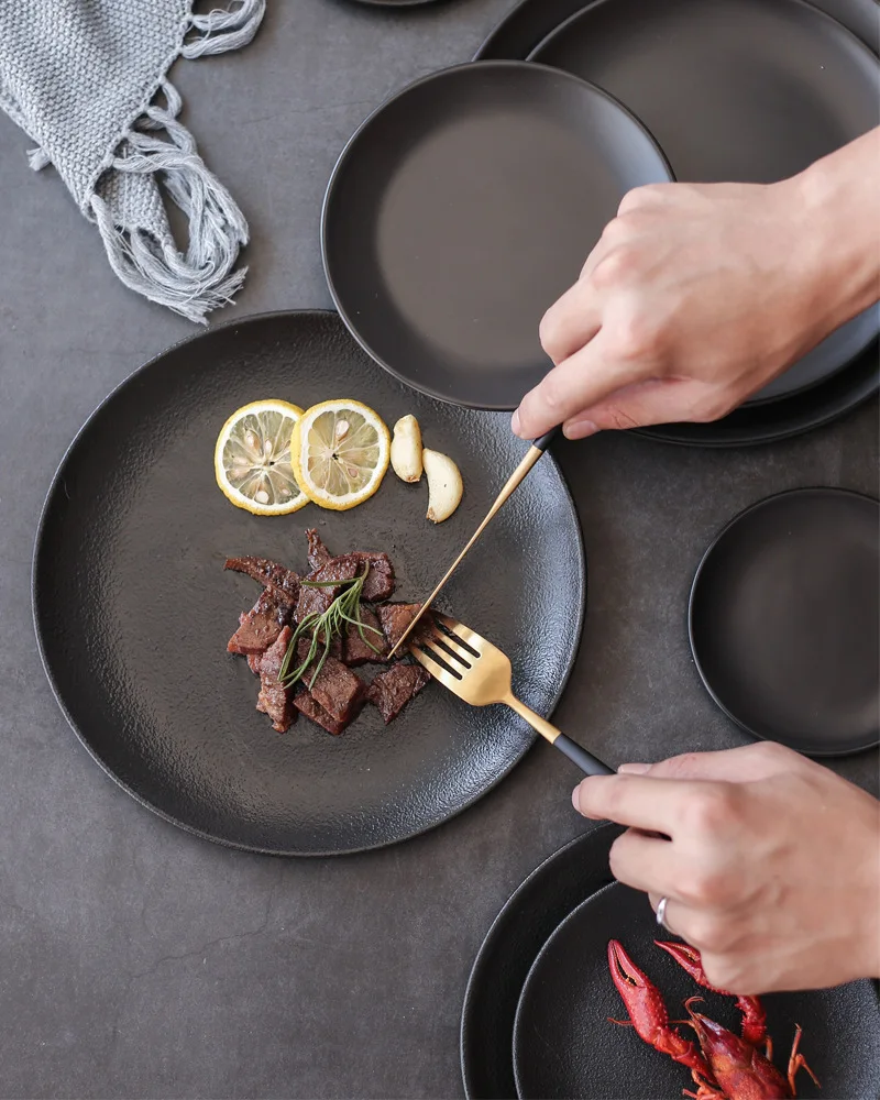 Nordic Ceramic Dull Polish Steak Plate Matte Glaze Black Dinner Plates And Dishes for Hotel Restaurant Ceramic Tableware
