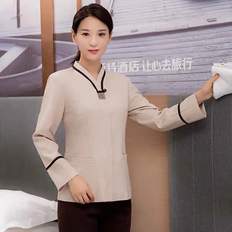 
Cleaning clothes long-sleeved waiter overalls hotel floor property cleaners overalls 