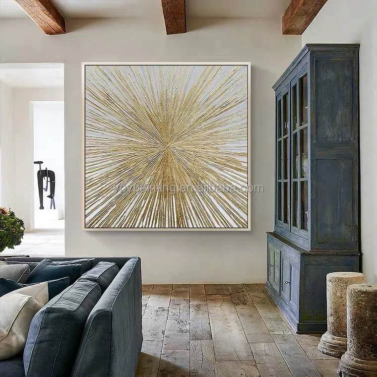 YPY 100% handmade Modern Home Decor Gold Sunlight Wall Art Minimalist Luxury Abstract Acrylic Painting Wall Art