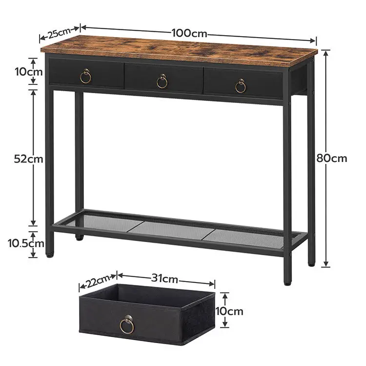 Suoernuo Wholesale Living Room Hallway Console Table Narrow Sofa Table with 3 Storage Drawers and Mesh Shelves Entryway Table
