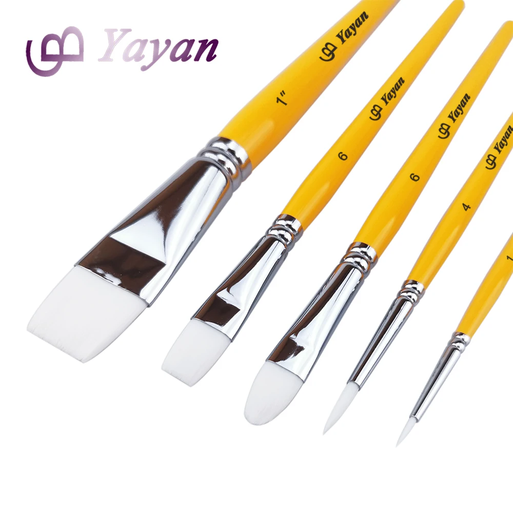 5pcs/set Free Sample Japan Nylon  Paint Brush Set For Watercolor Oil Acrylic Gouache, Art Supplies