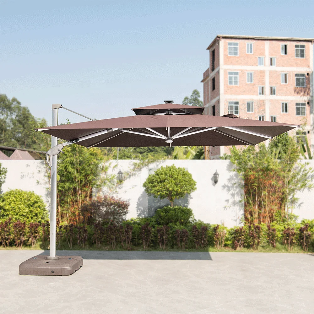 12ft cantilever umbrella solar power umbrella & base led light parasols patio  nature outdoor garden outdoor furniture umbrellas