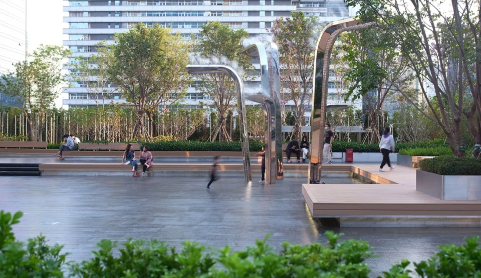 high quality Ss304 Stainless steel Outdoor 3d tree fog spray Mist forest system Sculpture Street tree Motif Arch Decoration art