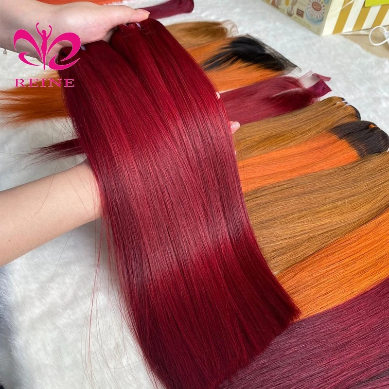 12A Grade Best Quality Raw Cuticle Aligned Hair Bundles 99J color  Vendors Vietnam hair Double Drawn Human Hair Bone Straight