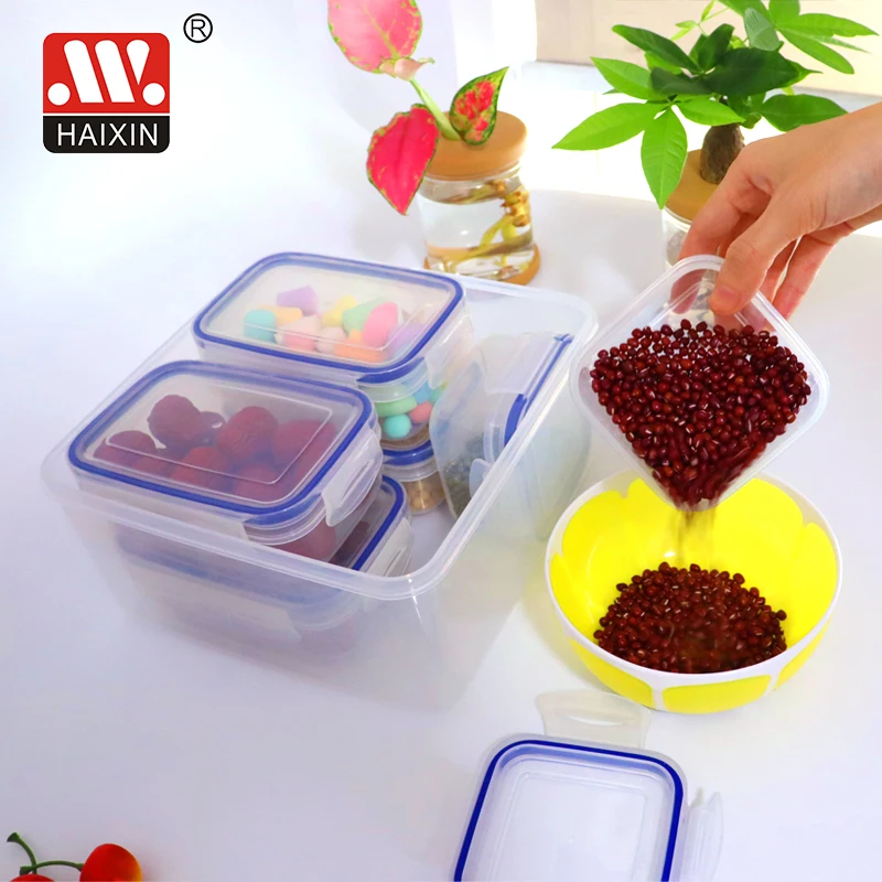 Haixing Plastic clear food containers with four sides locked lid 0.3L/0.45L/5L Lunch Box fridge Organizer Box 7PCS