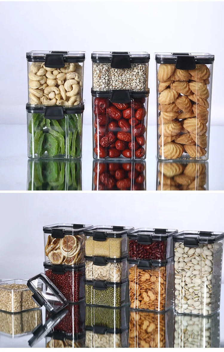 
BPA Free High Clear Plastic Storage Containers Airtight Cereal Food Container Set Transparent Stackable Plastic Container 