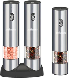 Homekane Built-in Battery Powered USB Rechargeable Stainless Steel Salt and Pepper Grinder Mills