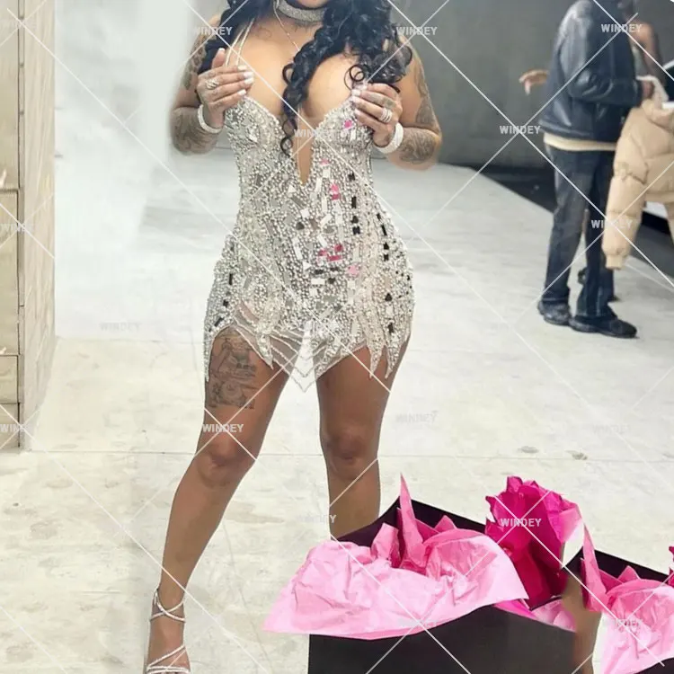 Crystal Bead Fringe Sew Rhinestone Flower Embroidery Sexy Elegant Party Long Tassel Cocktail Dresses Evening For Prom