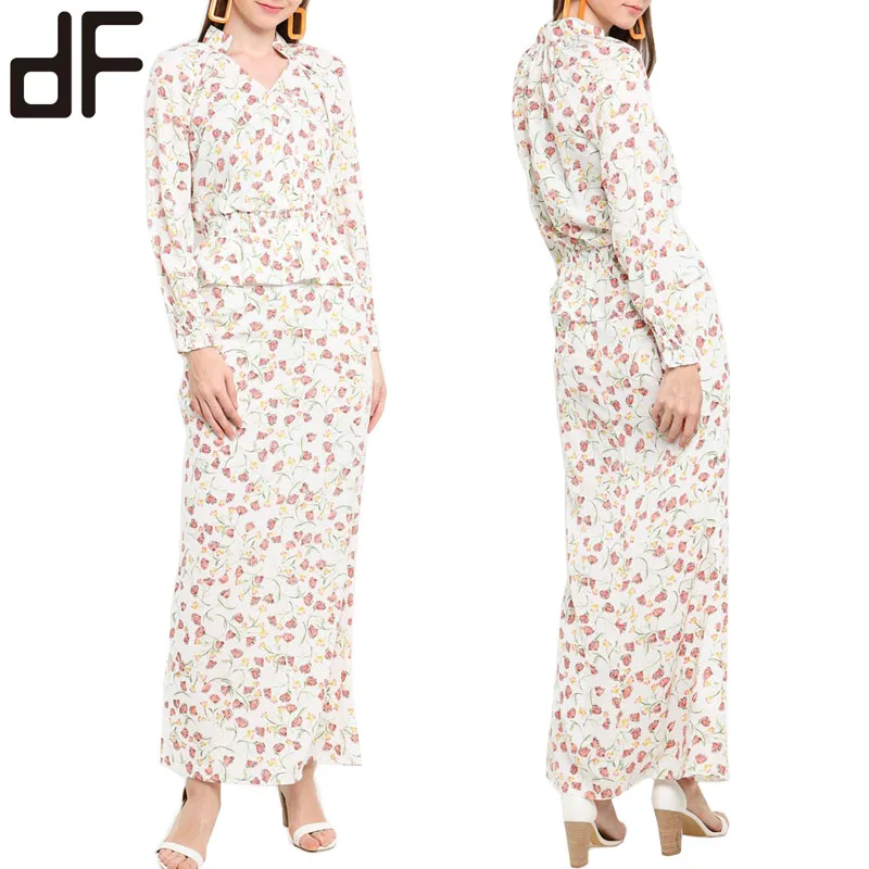Индивидуальные pemborong jubah kurung baju borong батик цифровая печать длинный рукав туника рубашка с юбкой Набор