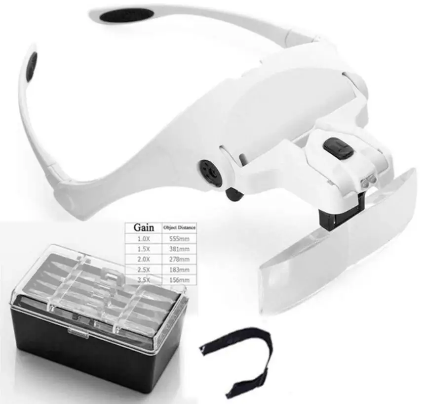 1.0X 1.5X 2.0X 2.5X 3.5X Adjustable 5 Lens Loupe LED Light Headband Magnifier Glass LED Magnifying Glasses With Lamp