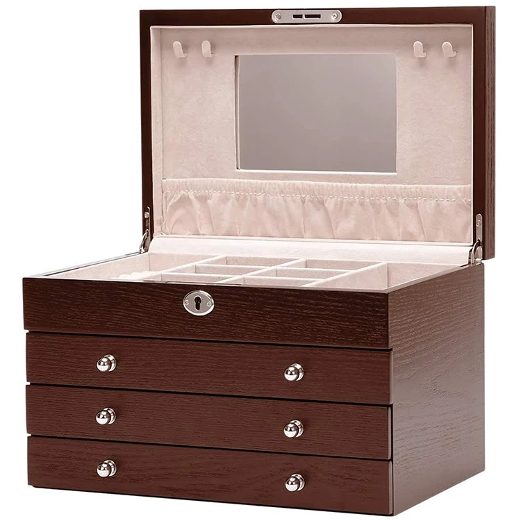 wooden jewelry box and luxury lacquer jewelry case jewelry case with mirror