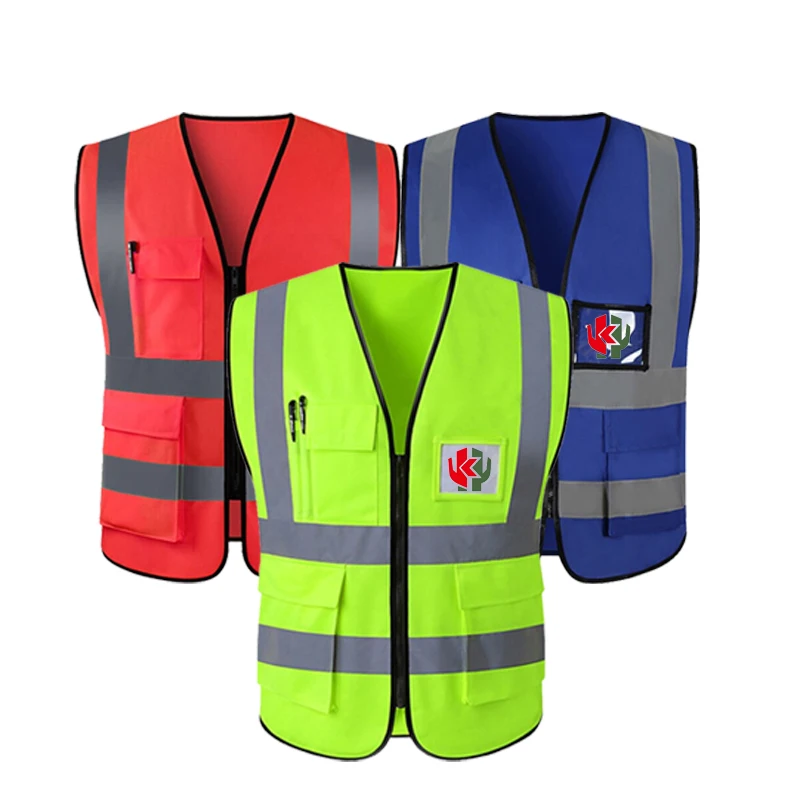 custom multi pockets road traffic fluorescent safety work vest high visible  reflective safety vest with logo workwear