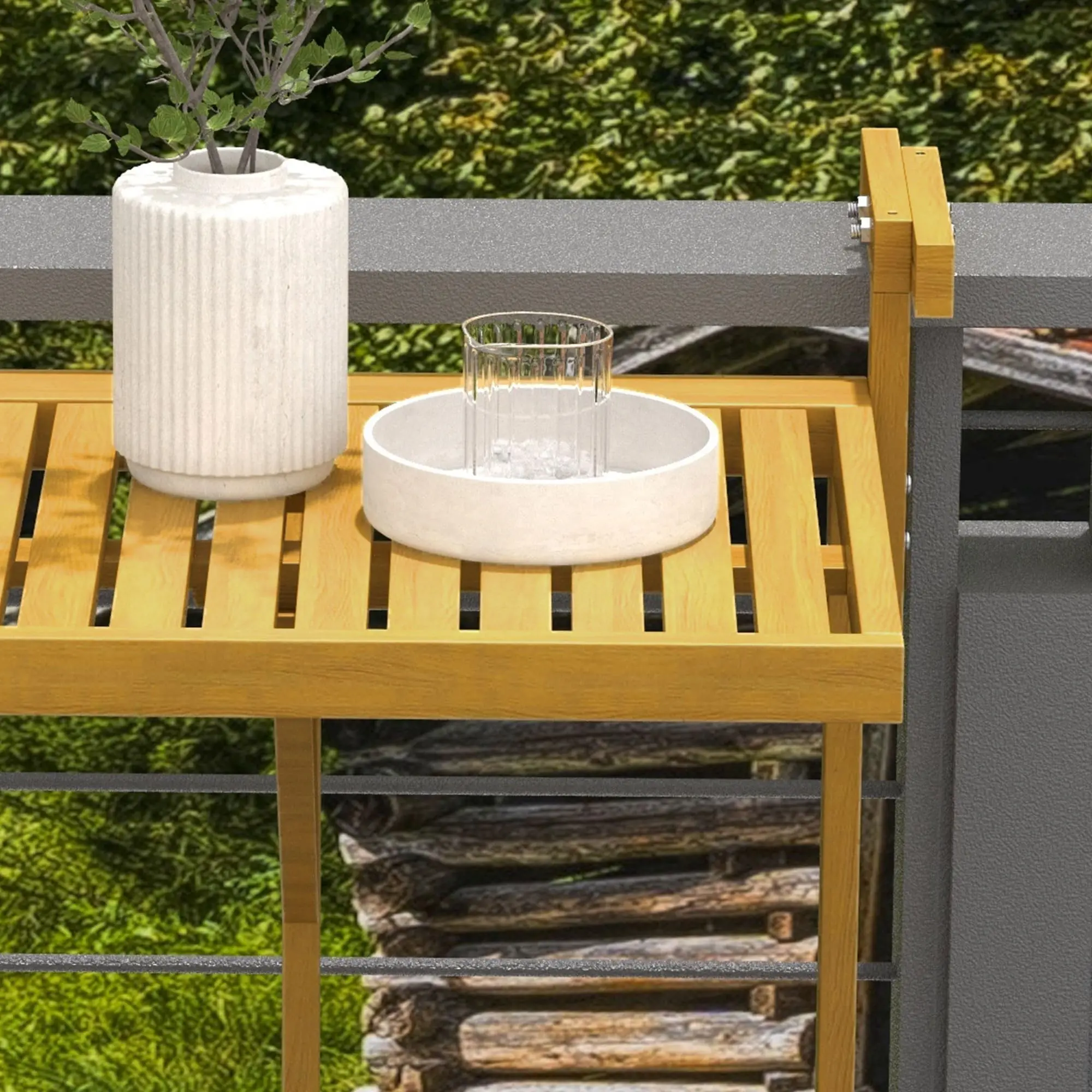 Customized Balcony Railings Desk Table Adjustable Folding Side Tables Multi-functional Outdoor Fir wood Balcony Hanging Table