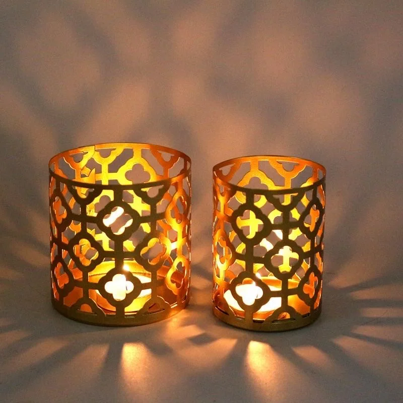 Gold geometric hollow iron candle holder creative aromatherapy candle cup home decoration pieces