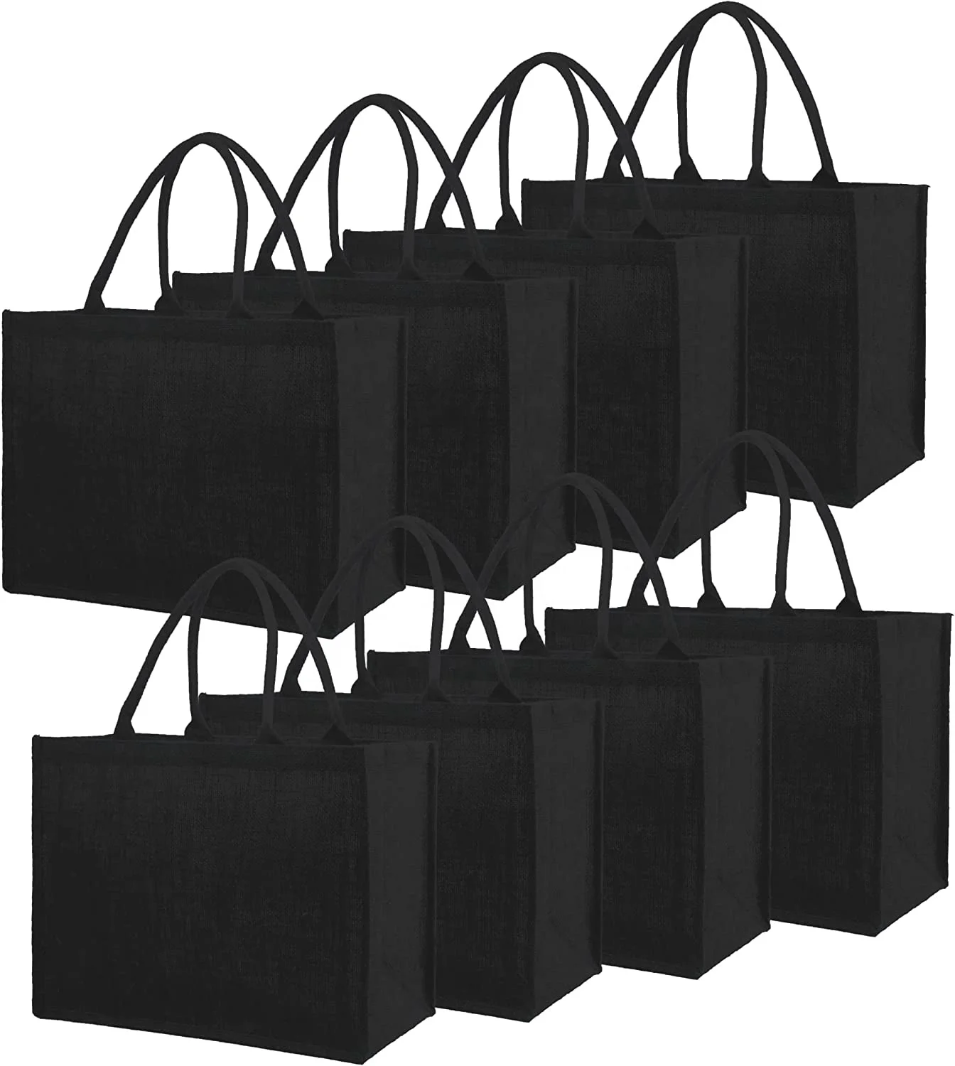 Black Jute Tote Bags Bulk Inner Zipper Pocket Cotton Handles Large Burlap Beach Tote Bags for Teacher Blank Bridesmaid Tote
