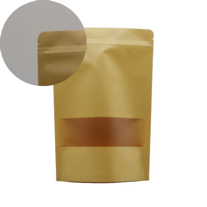 Custom logo biodegradable 100% compostable brown stand up packaging kraft paper zipper pouches  bags for food with clear window