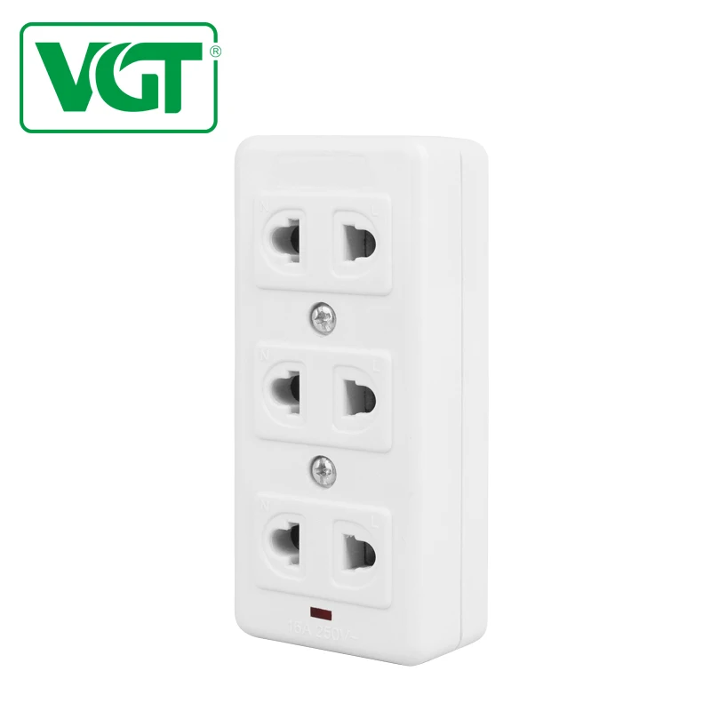 VGT New Published Socket for  Power Strip with 3 outlet for 2 pin plugs