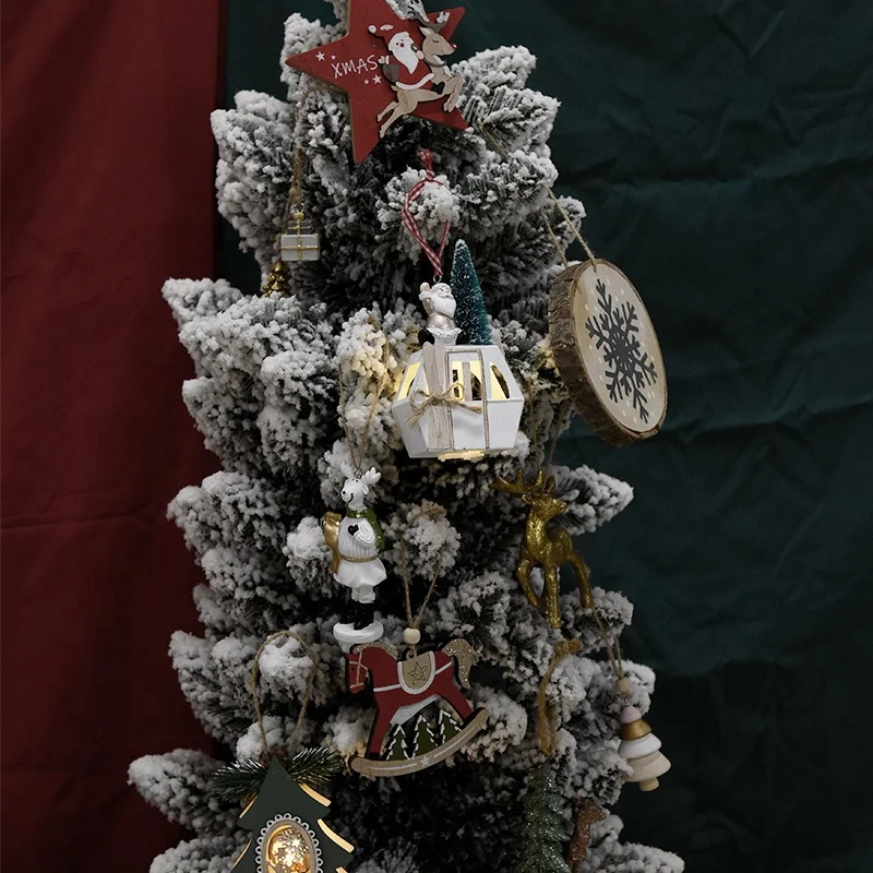 Mini Deer Xmas Tree Gift Box Figurines 3D Resin Hanging Christmas Ornaments Decorations for Crafts Fairy Advent