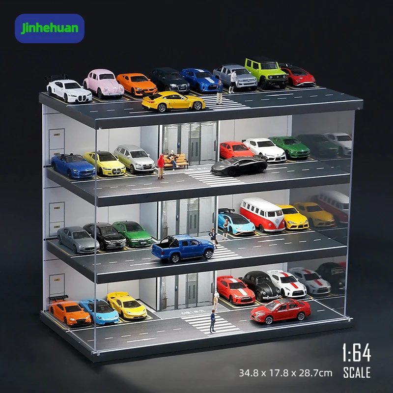 1:64 Scale Diecast Model Car Display Simulation Parking Garage Exquisite Wooden Acrylic Dust Box