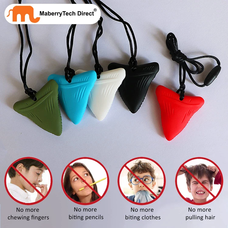 Silicone Oral Sensory Chewy Teether Pendant Chewelry Shark Tooth Sensory Chew Necklace Teething