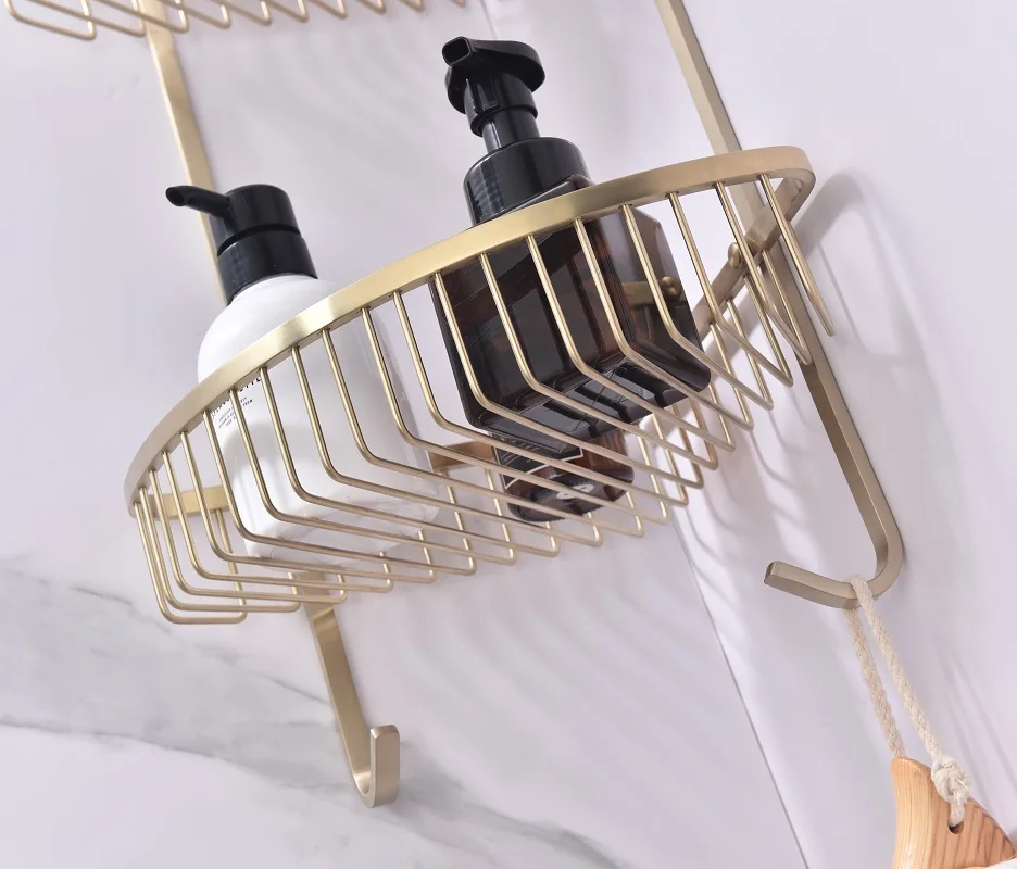 Luxury SUS304 Stainless Steel Double Layer Storage Shelf Wall Mounted Toilet Bathroom Wire Corner Rack